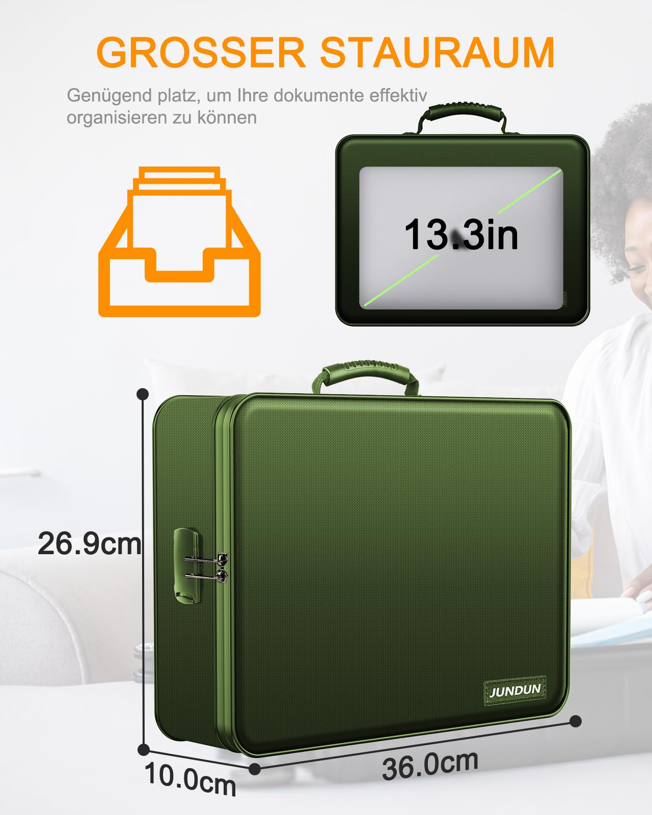 JUNDUN Organizer per documenti, refrattario con serratura, contenitore per documenti con 7 scomparti, organizzatore per documenti, documenti importanti, documenti (verde)