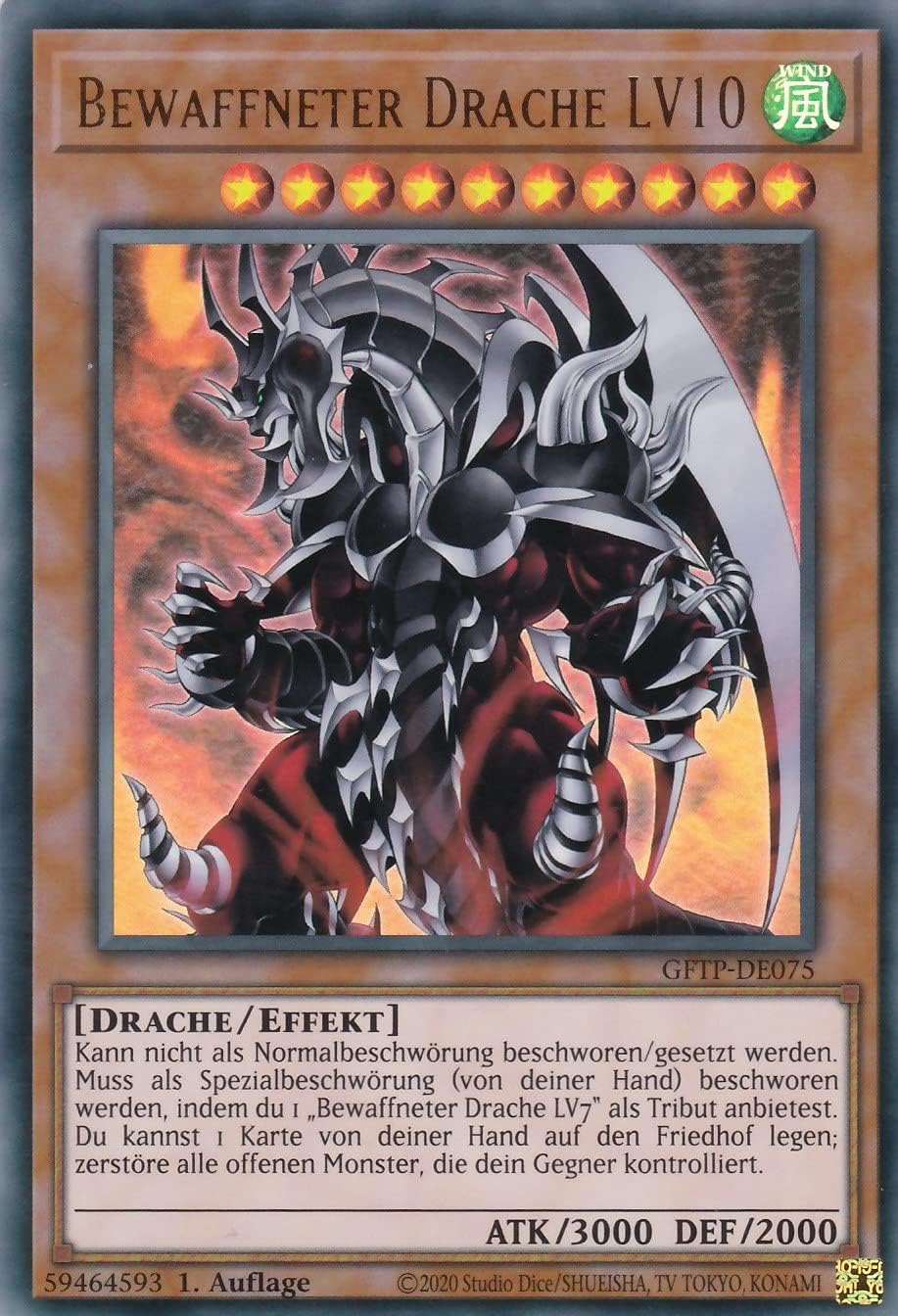 GFTP-DE075 - Armed Dragon LV10 - Ultra Rare - 1st Edition - German - Ghost from The Past - with LMS Trading Fieldcenter Card Yugioh