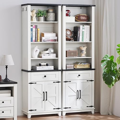 Miniatura 28 de Estantería de 5 niveles de 70" de altura con puertas de granero, estante grande de exhibición de libros estilo granja con estantes ajustables y Azul