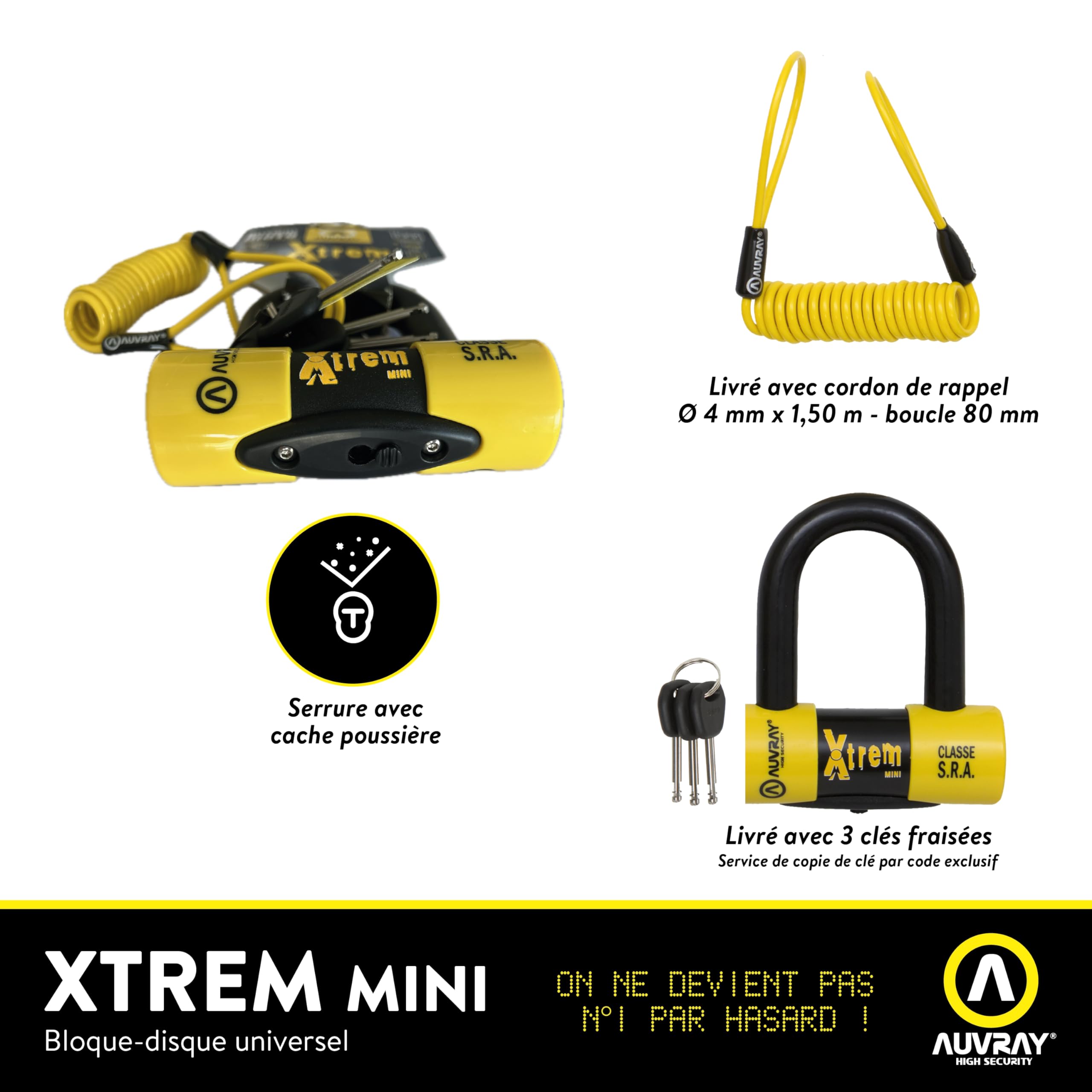 AUVRAY XTREM mini blokada tarczy hamulcowej Ø 16 mm SRA zamek bezpieczeństwa z kablem do motocykli