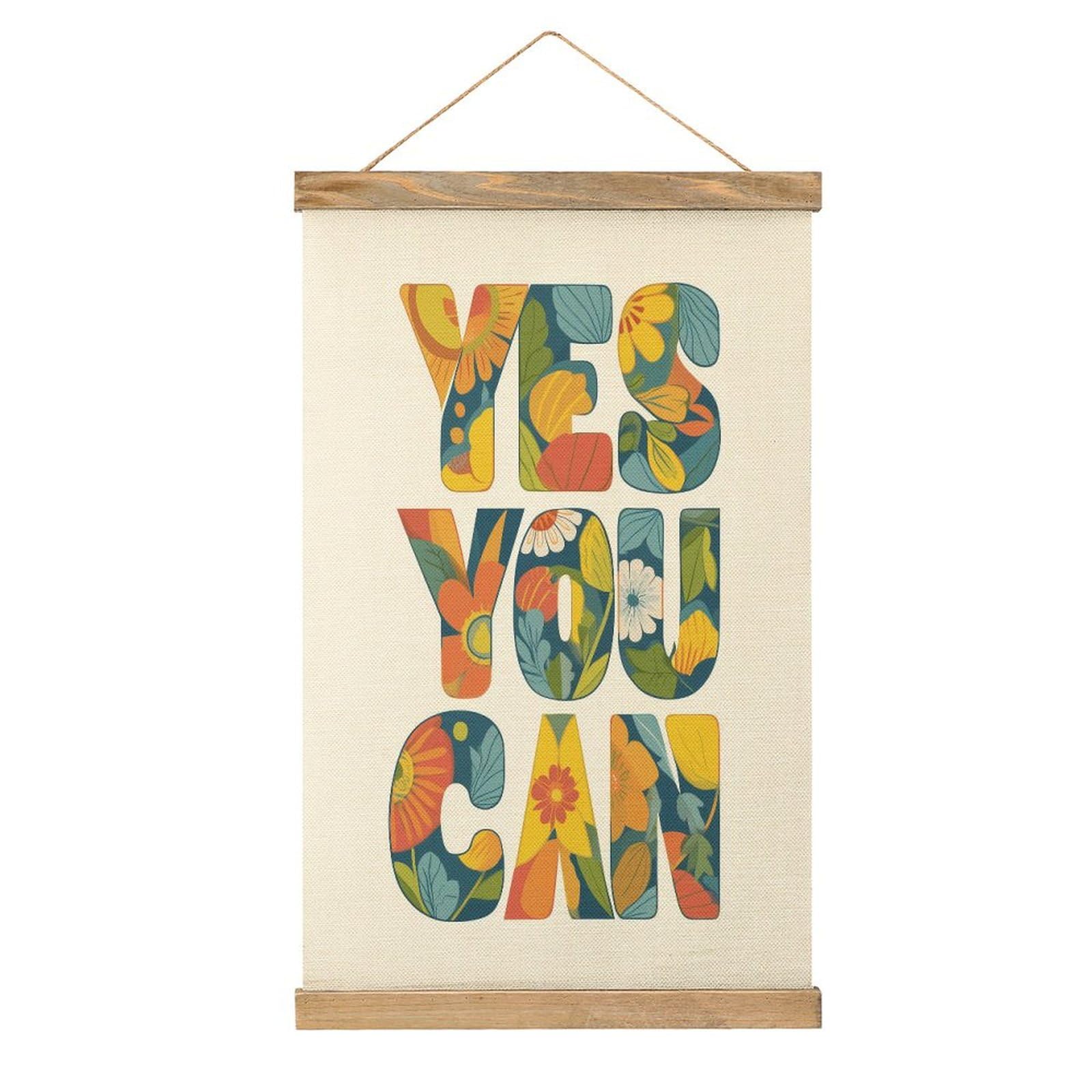 Jubonexis Empowering Phrase YES YOU CAN Canvas Painting Wood Frames Poster Hanger Hanging Picture Kit Wall Art