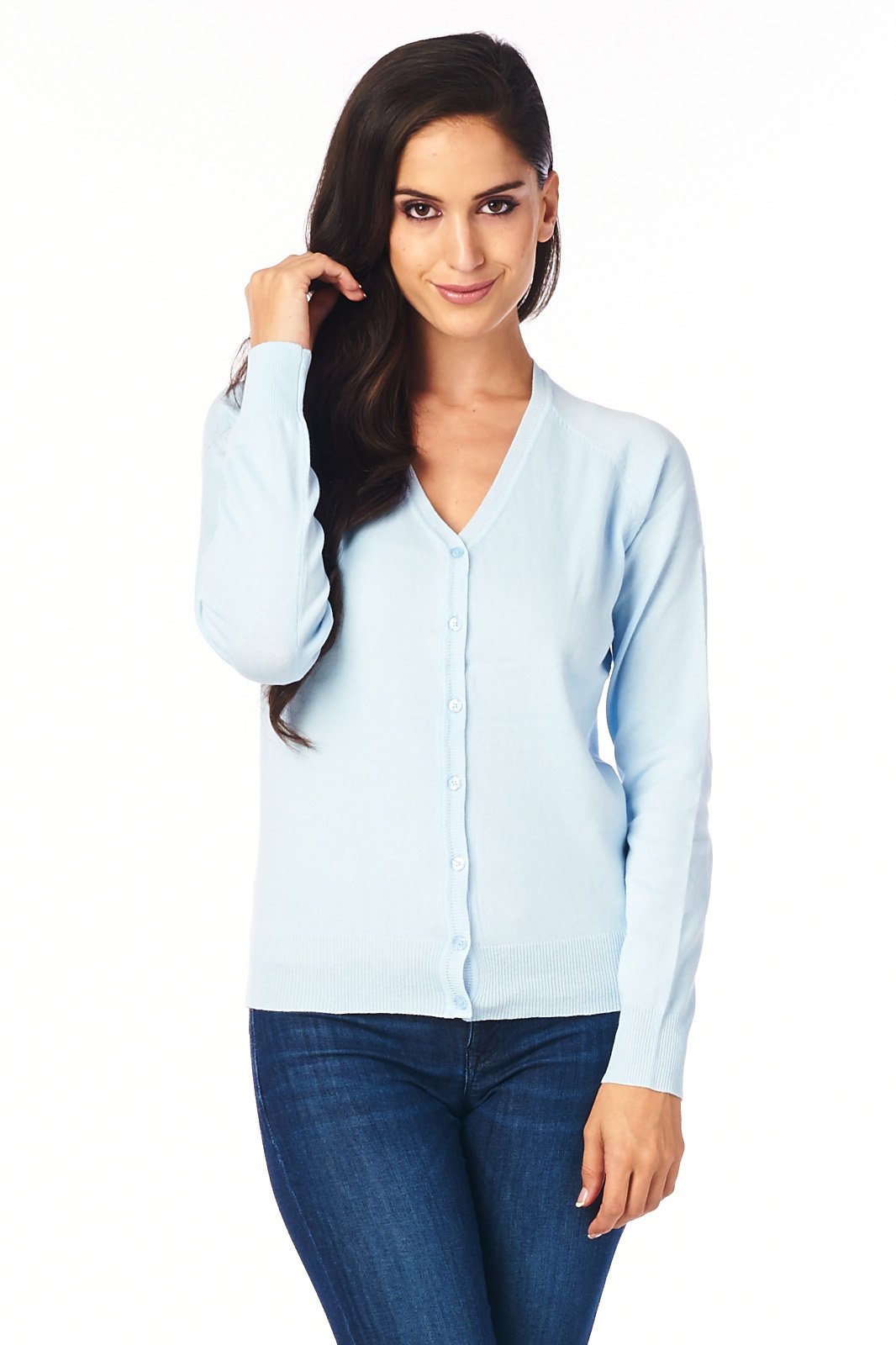 Women's V-neck long sleeve cardigan with ribbed detailing