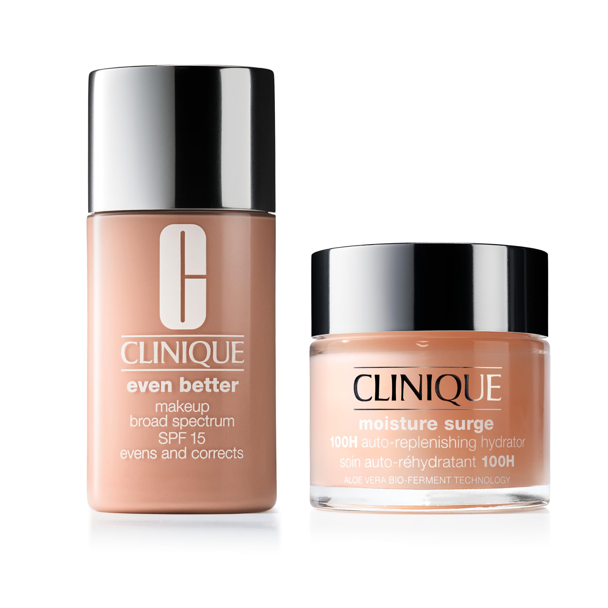 Clinique Even Better Makeup Medium Coverage Foundation Broad Spectrum SPF 15 (30 ml) + Moisture Surge 100H Auto-Replenishing Hydrator (75 ml) | Uniforma il tono e riduce l'aspetto delle macchie scure