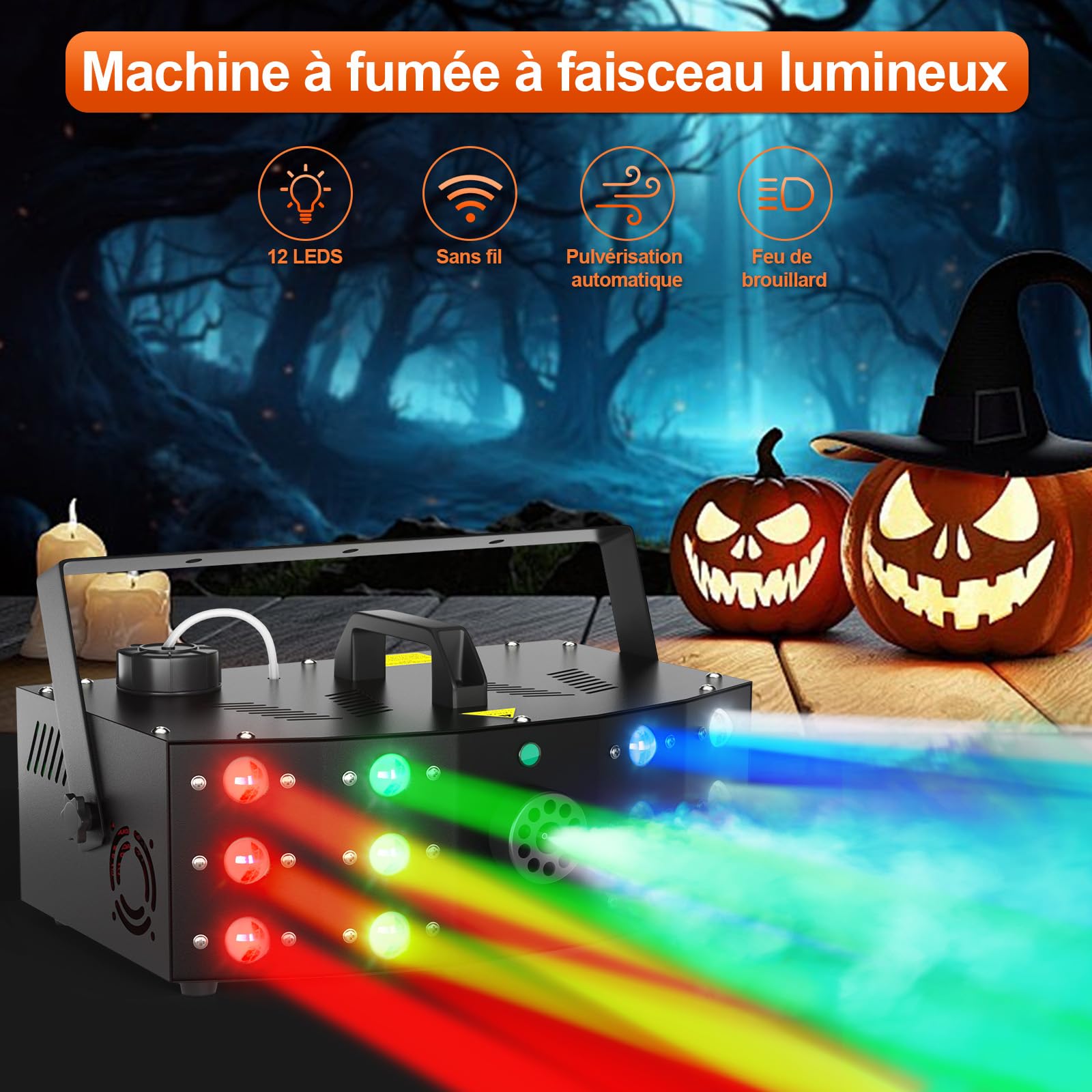 HAKUTA Machine à fumée avec télécommande, câble et manuel d'utilisation (français non garanti), idéale pour Halloween, Noël, mariage, fêtes