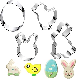 UOUYOO Easter Cookie Cutter Set - 4 Stainless Steel Cutters 4 different shapes including eggs, chicks, bunnies and bunny f...