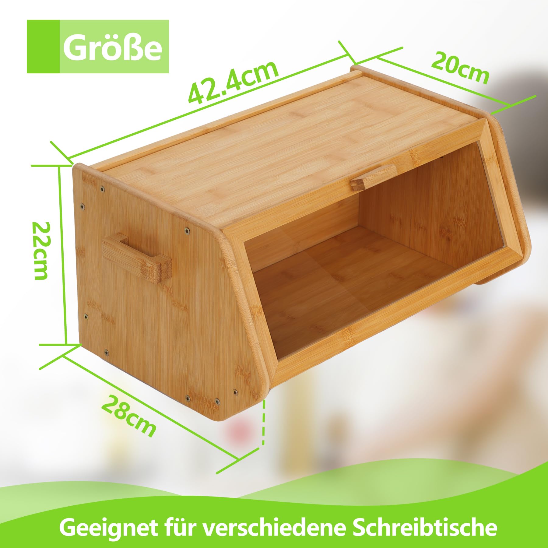 AMBIRD Bambus Brotkasten - Aufbewahrendes Brot für Küchentheke - Großer holzer Speichercontainer für Brot, Landhaus-Stil Brotkasten mit Fenster