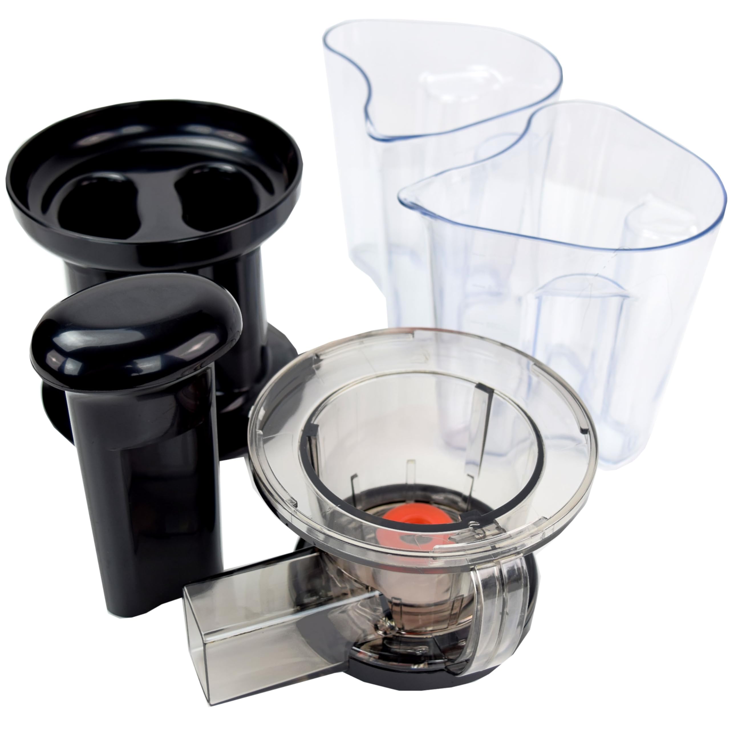 Syntrox Slow Juicer Quirzo | kleiner | kalt | langsam | Entsafter | Saftpresse, mit Aufsätzen, für Obst und Gemüse, 45 U/min, Küchengeräte, Schwarz-Silber