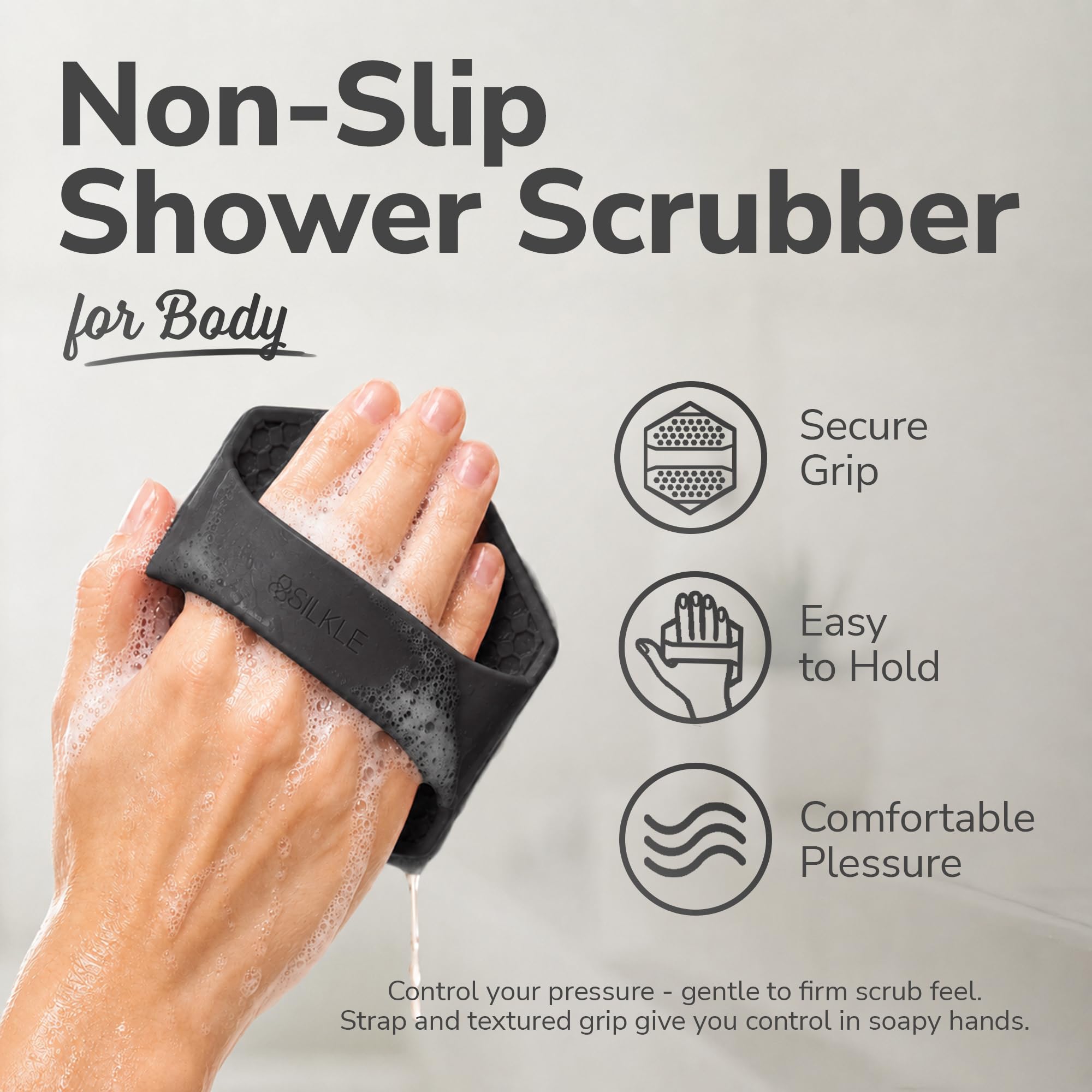 SILKLE Limpiador corporal de silicona, cepillo de baño exfoliante y limpiador de piel, esponja de ducha para exfoliación corporal suave y lavado, herramienta de cuidado de silicona para un renovado y
