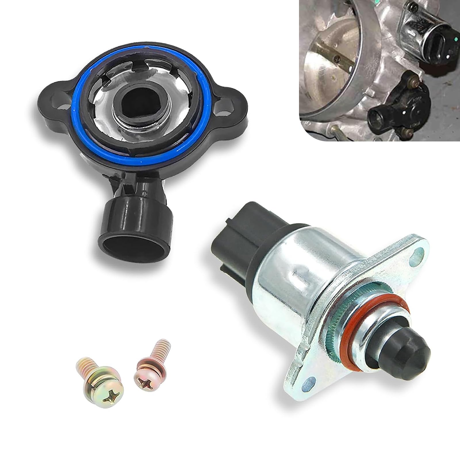Sumjig 2 PCS Automotive Throttle Position Sensor + Idle Air Control Valve, Repair Retrofit Accessories, Replacement OEM Part No. 17113625 17113598, Compatible with Buick Chevrolet (Silver & Black)