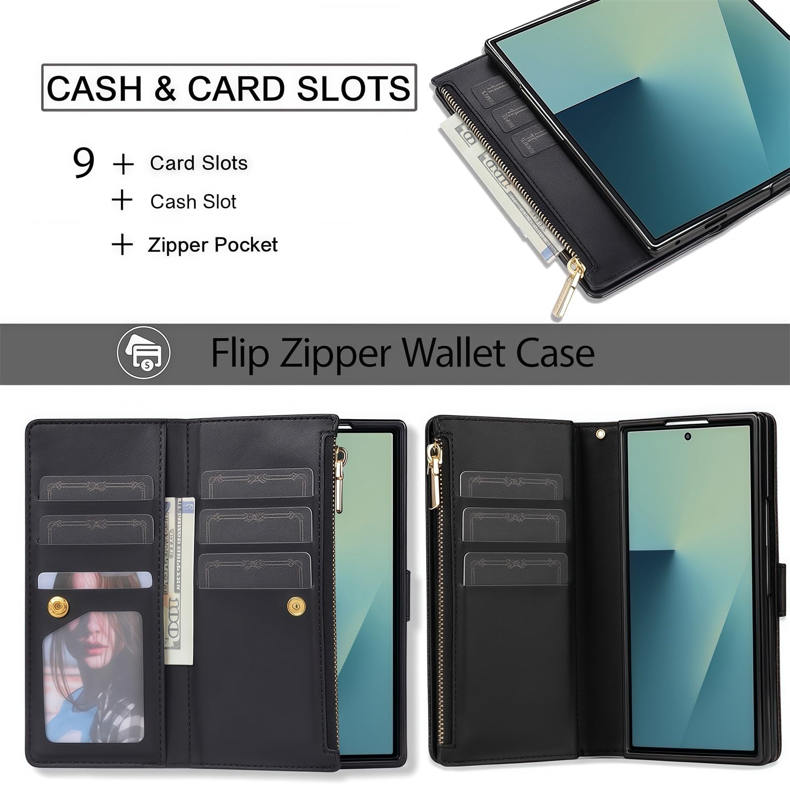 Libro Custodia per Samsung Galaxy Z Fold 8, Pelle Donna Portafoglio | Funzione di Appoggio Guscio Anti-Impronte Paraurti in TPU Morbido Alta Qualità Per Uomo Donna Caso