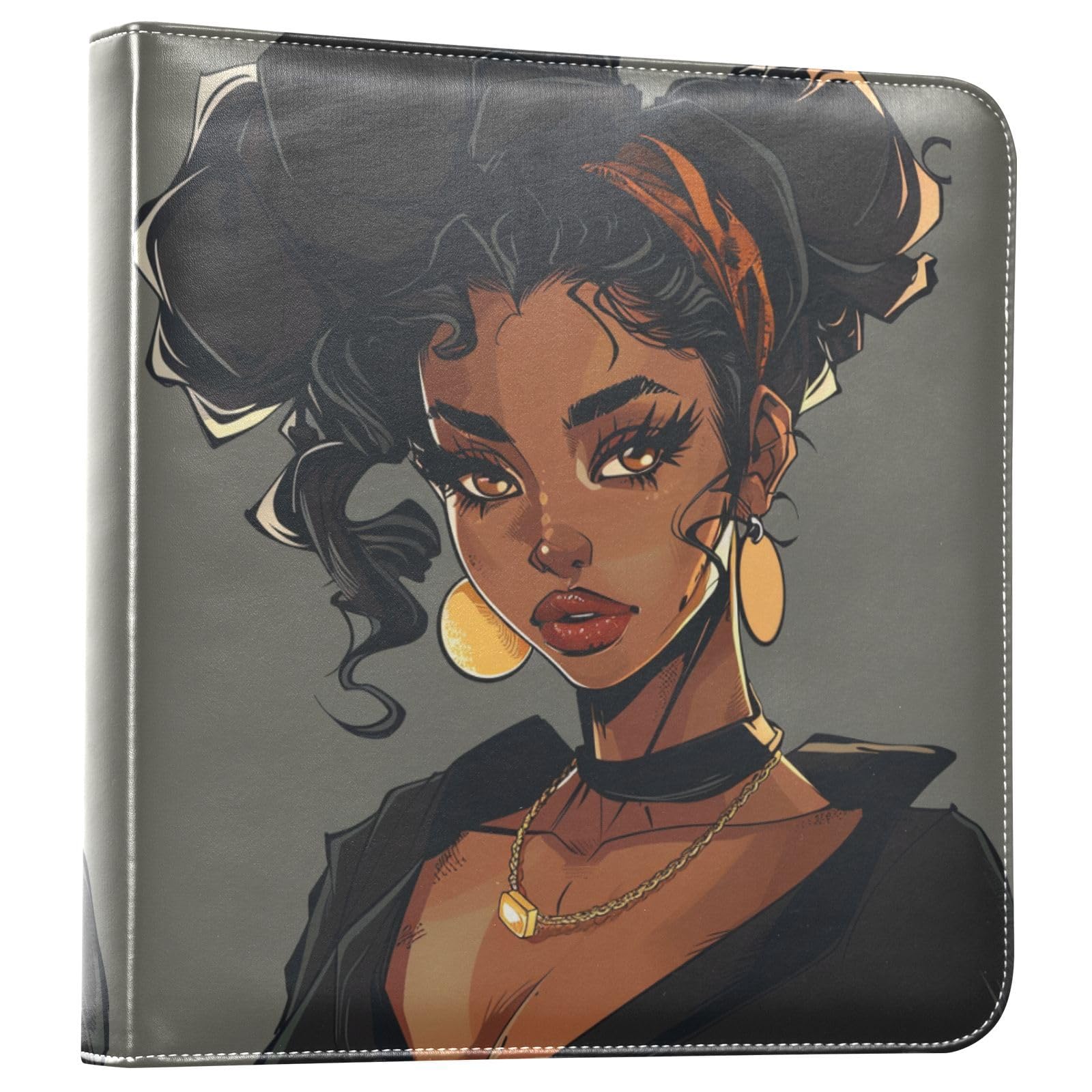 JIPONI Black Woman Large Photo Album, DIY Leather Cover Scrapbook Albums for 4x6 5x7 6x8 Pictures, Self Adhesive Memory Book for Wedding, Baby, Family