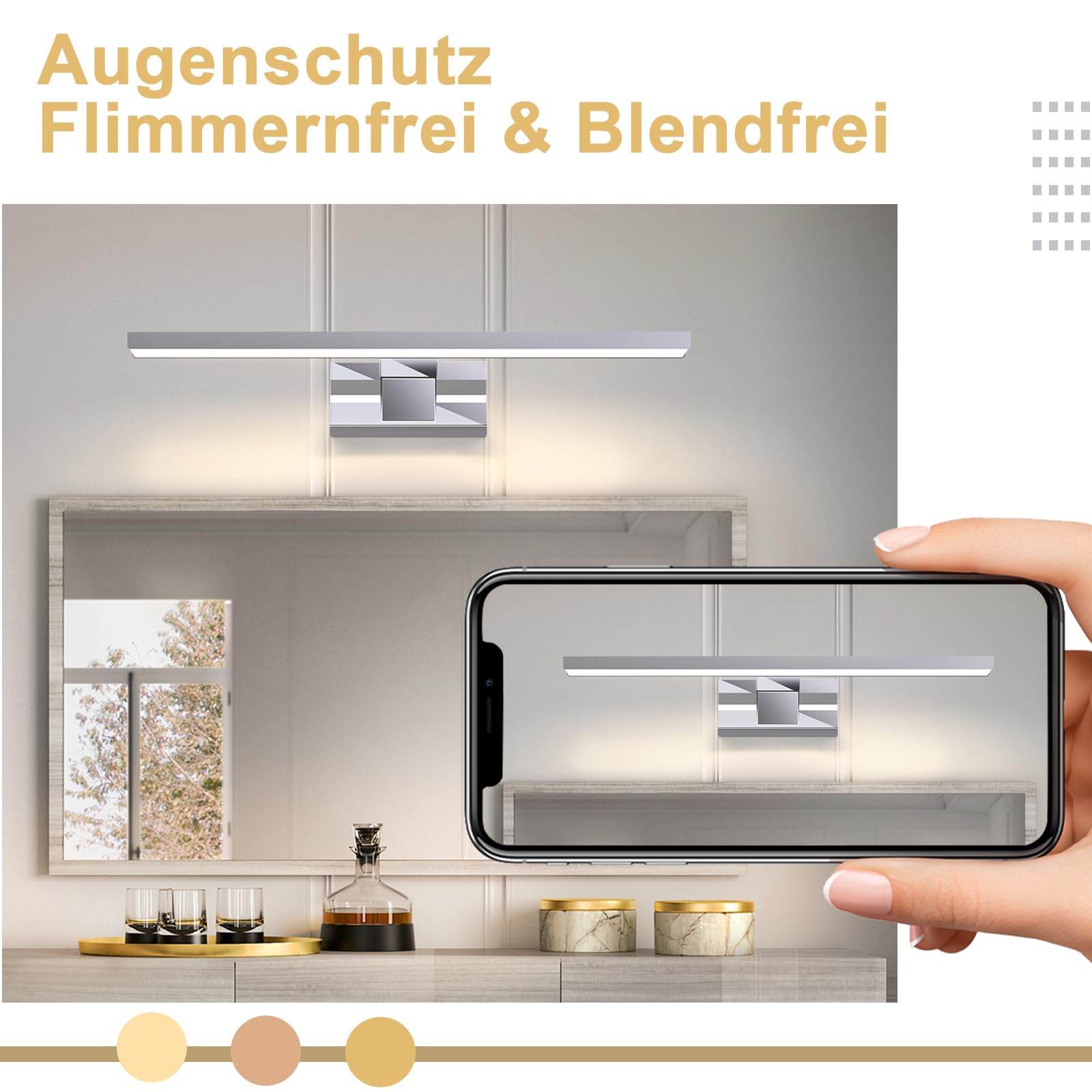 Homefire Luz de pared para espejo de baño LED - 8W, 40cm Cromo, impermeable IP44, neutro 4000K, moderna, para baño, sótano, cocina, armario de cromado