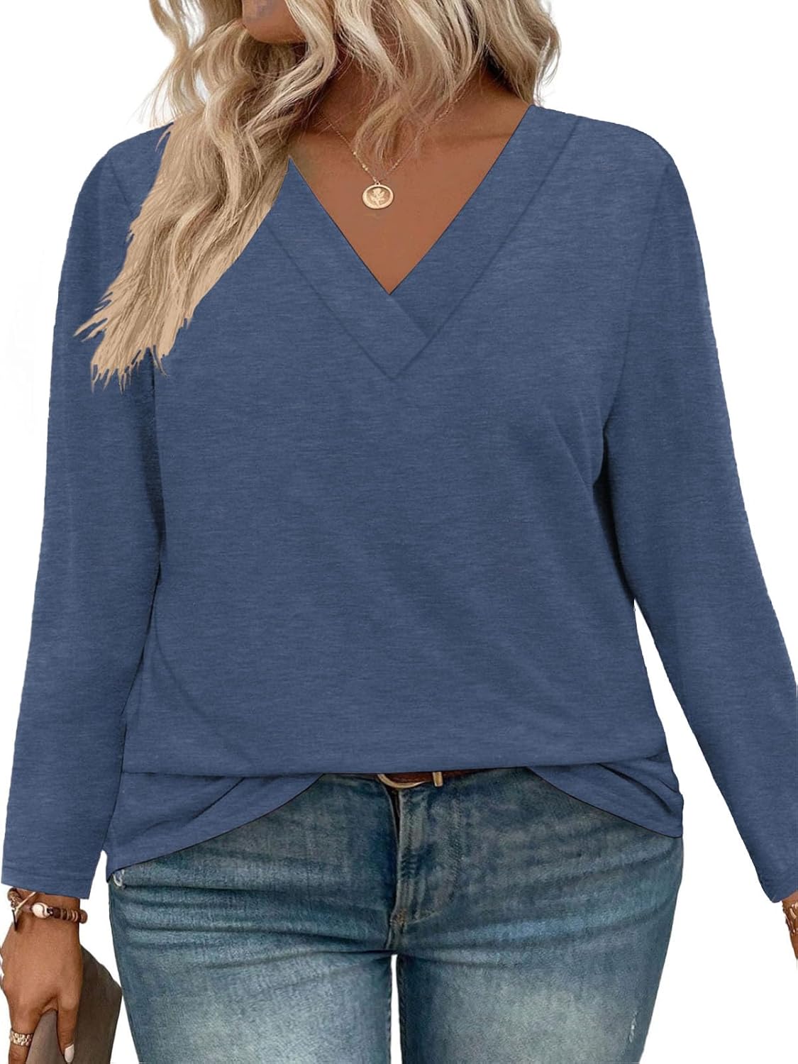 VISLILY Plus-Size-Tops for Women Trendy V Neck T Shirts Casual Long Sleeve Dressy Cute Blouses Loose Fit Tunics Tees XL-5XL - Image 4