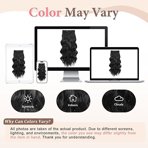 Miniatura 60 de Synthetic Clip in Hair Extensions, 6PCS Natural &Soft Hair& Blends Well Lonng Wavy Hairpieces(20inch,6pcs, Black with Brown Highlights)