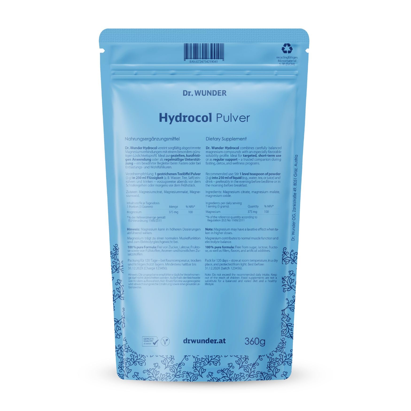 Dr. Wunder Hydrocol 360g Pulver: sanft abführender Magnesium-Komplex