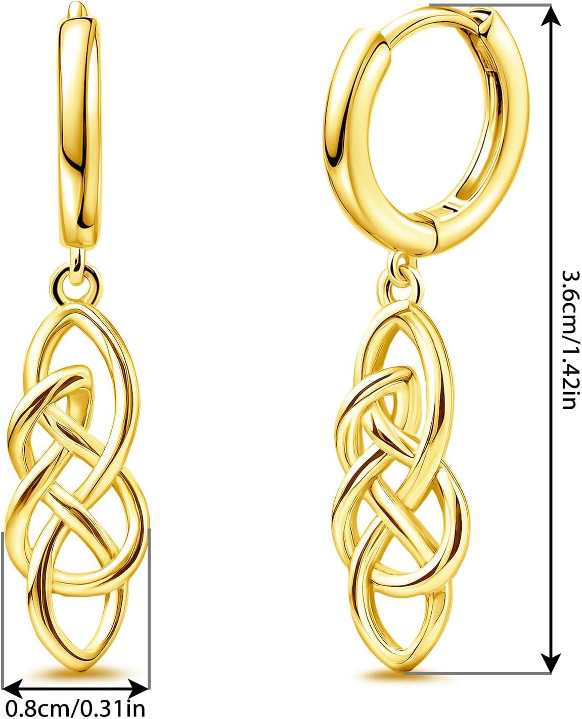 Celtic Knot Earrings for Women - Sterling Silver Gold Hoop Earrings for Women Trendy Hypoallergenic Long Loop Earrings with Dangling Charm for Sensitive Ears Classic Fashion Earring Gift for Christmas - Image 6