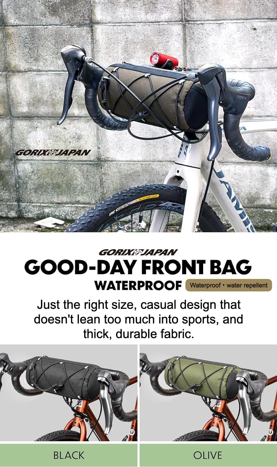 GORIX Bike Front Bag Frame Bag Cycling Handlebar Road Mountain Bicycle (GOOD-DAY) (Olive)