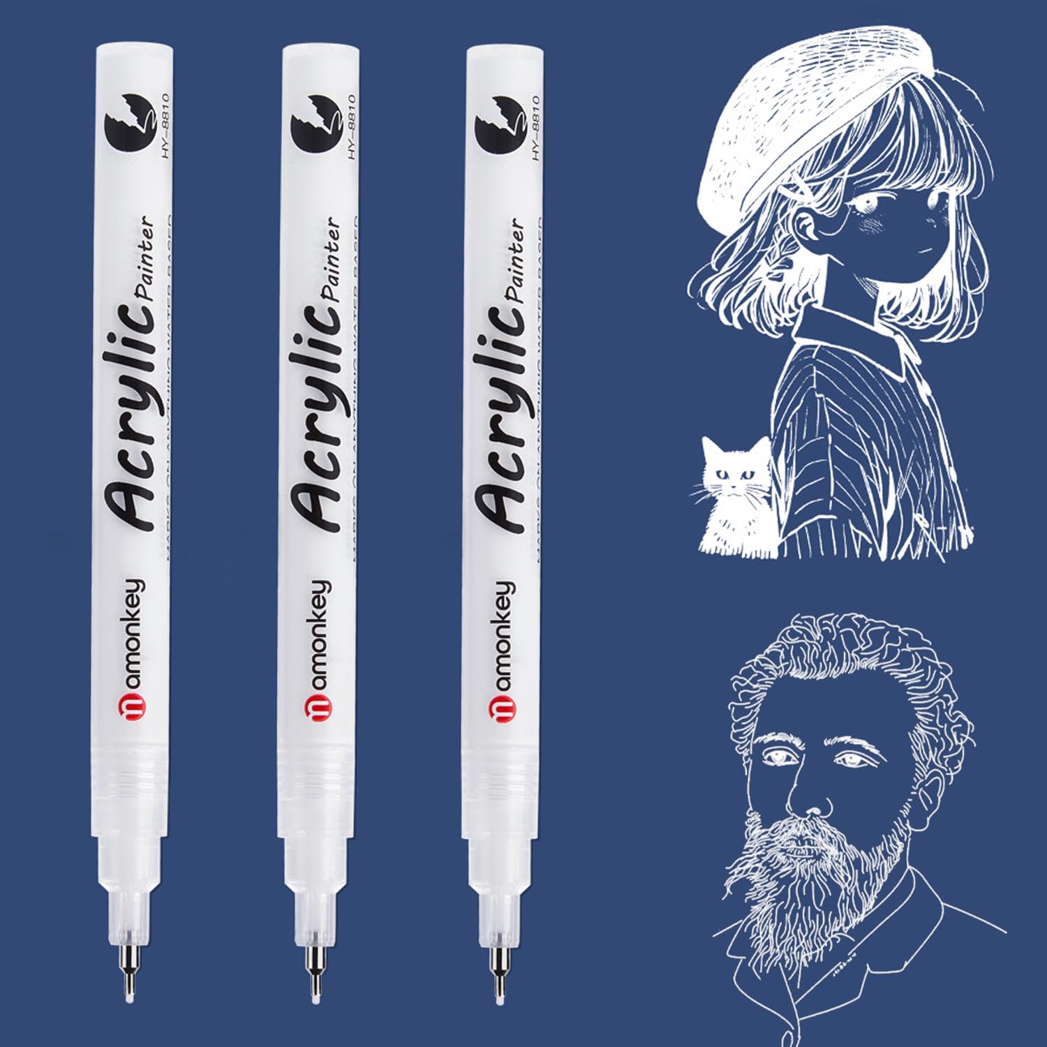 DomoJoy White Gel Pen, 3 Pcs 0.5mm White Pens Set, white Ink Pen Acrylic Marker for Fineliner Art, Highlight Permanent Ink, Black Paper, Sketching, Scrapbook, Marking