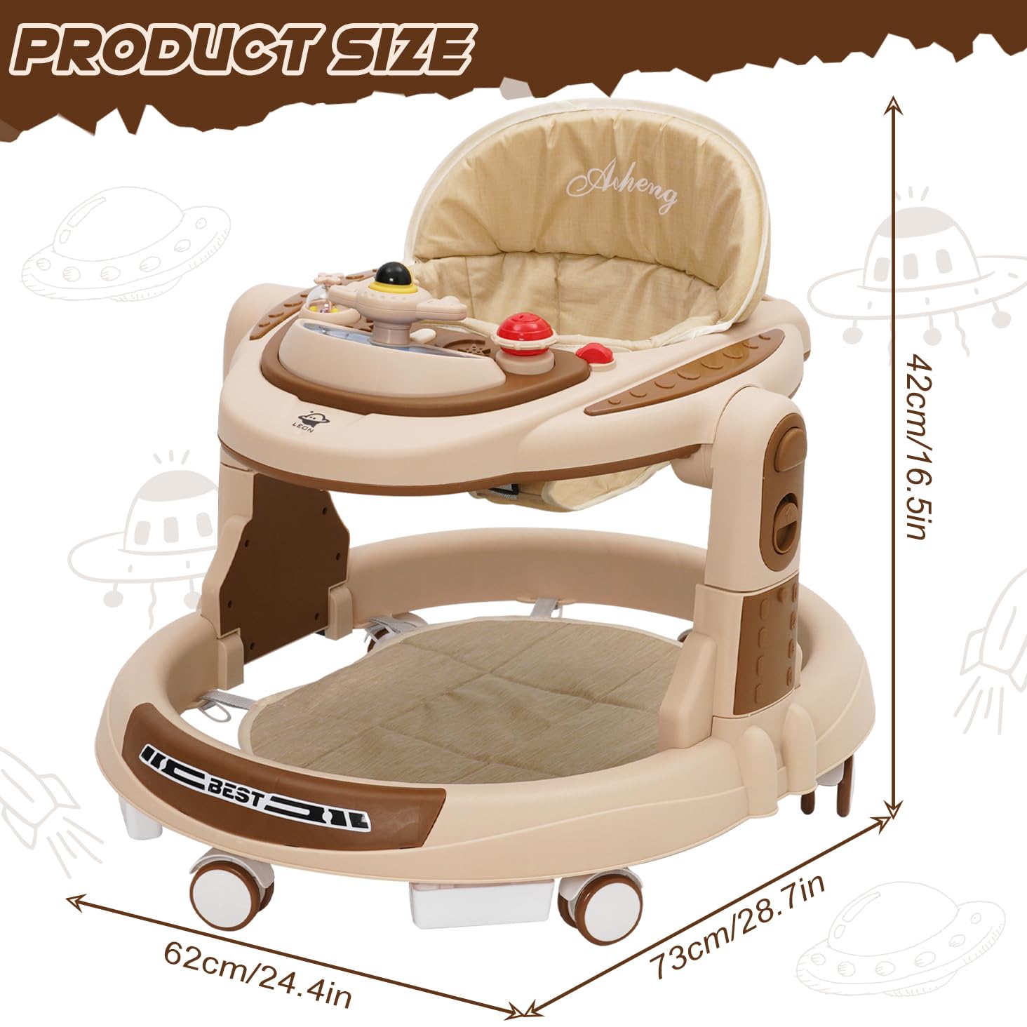 Baby Lauflernhilfe,Baby Walker 4-stufige Höhenverstellbar mit Musikablage und Spielcenter,Lauflernwagen mit Leisen 360°-Laufrädern,Lauflernwagen für Kinder von 9 bis 18 Monaten