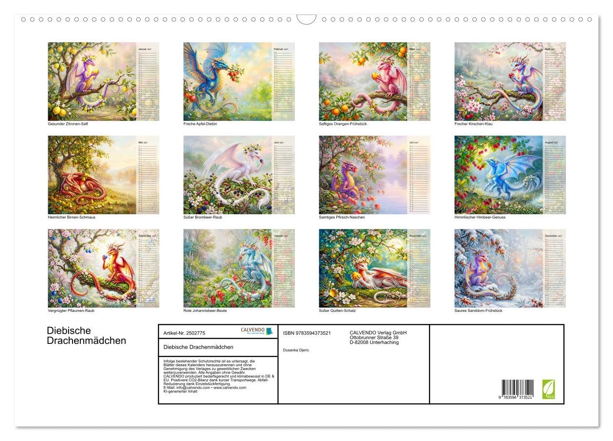 CALVENDO · Diebische Drachenmädchen (Kalender 2027) | DIN A2 Querformat · Wandkalender · Freche Naschmomente im geheimen Obstgarten