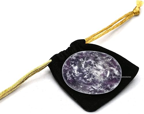 Miniatura 5 de Piedra de palma de lepidolita, piedra de preocupación de masaje de bolsillo para equilibrio natural de chakras corporales, curación de reiki y