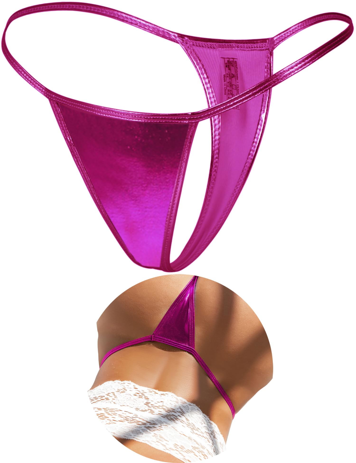 - Sexy G-String Thongs Micro Thong Bikini Panties Metallic PU Leather Underpants for Women Low Rise Cheeky Underwear