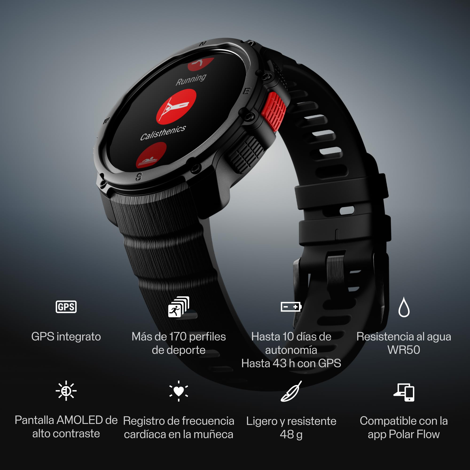Polar Street X – Reloj Deportivo GPS Hombre y Mujer – Pulsómetro – Entrenamiento Híbrido – Running y Fitness – Resistente e Impermeable – Pantalla AMOLED – Garantía Exclusiva Amazon 3 Años