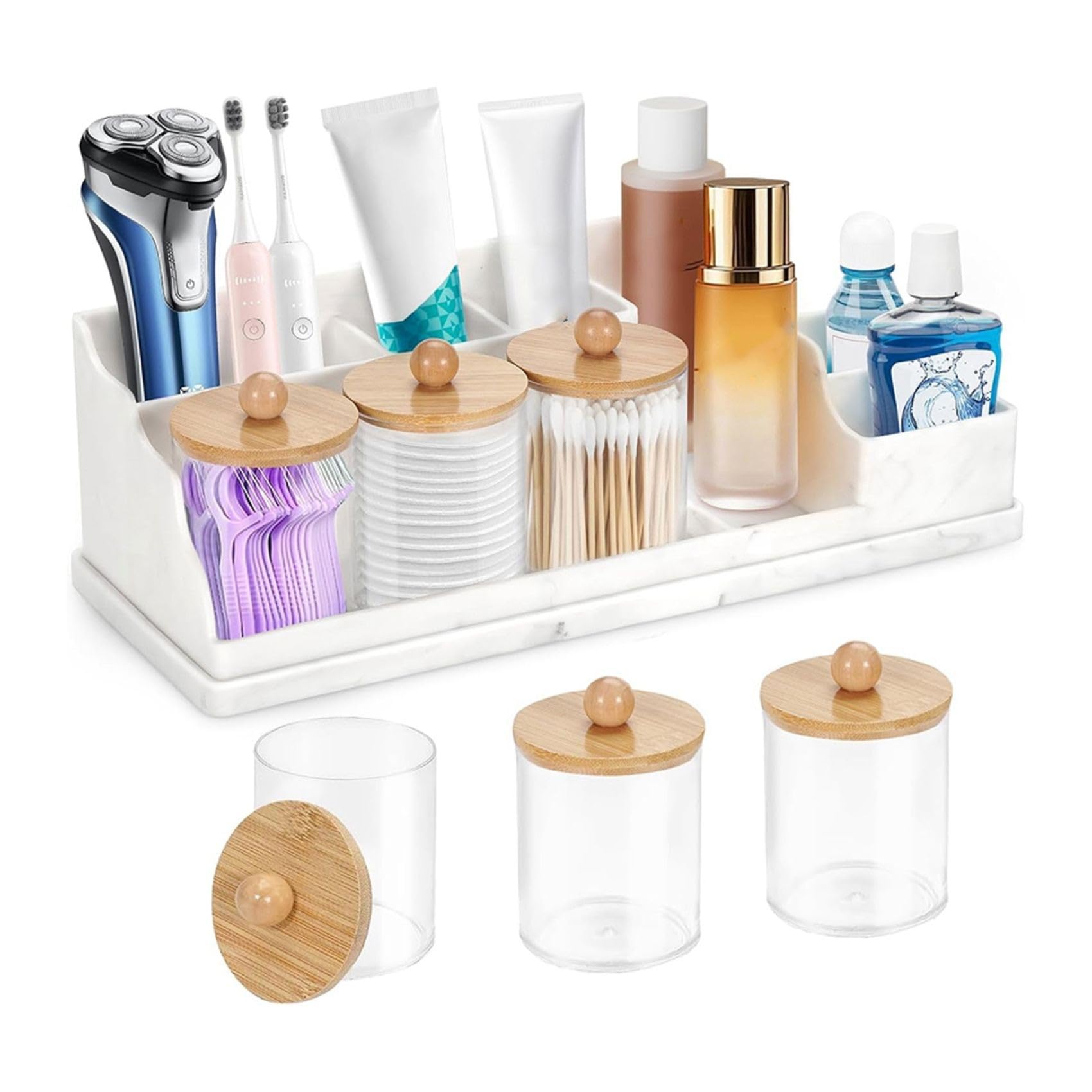 Aundhegrtt White Silicone for Bathroom Counter Organizer with 3PCS Qtip Holder, Countertop for Bathrooms Toothbrush Holders