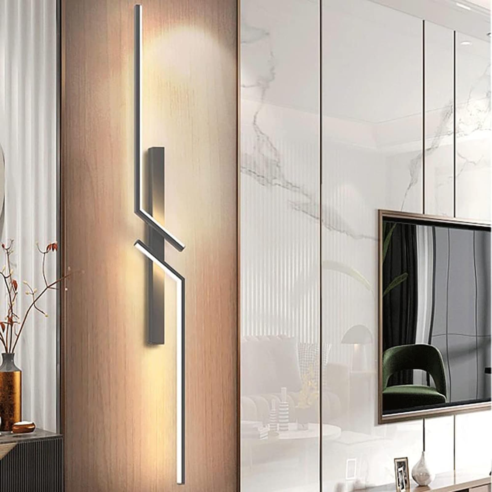 Linear LED Wall Light Nordic Modern Long Strip Wall Lamps Indoor Metal Acrylic Wall Sconce for Bedroom Bedside Living Room Hallway(100cm, 16W,Black, Warm White, Left)