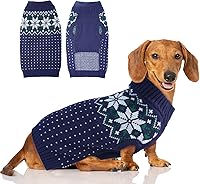 Vista 26 de FUAMEY - Suéter navideño para perros, suéter cálido clásico con diseño de copo de nieve para Año Nuevo, suéter de cuello alto de punto para clima
