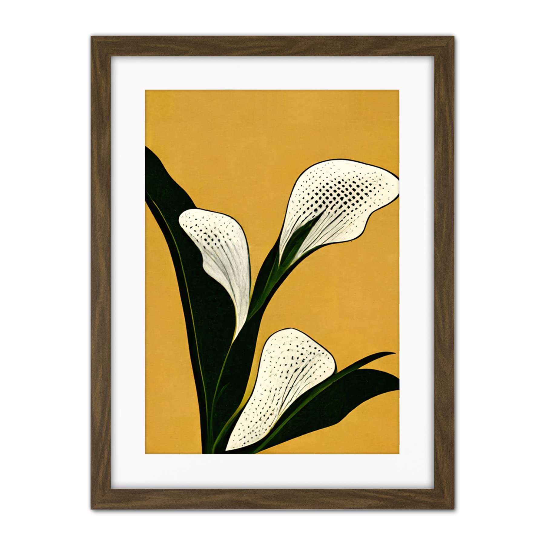 Doppelganger33 LTD Art Deco Pop Art White Calla Lily Flower Plant Artwork Framed Wall Art Print 18X24 Inch