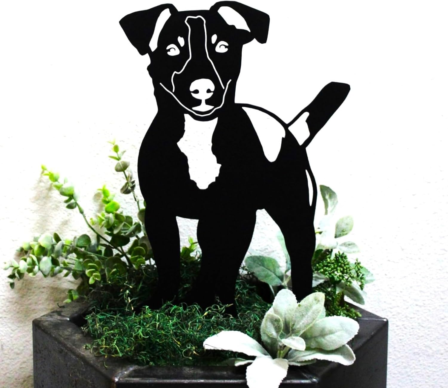 Black Powder Coated Metal Jack Russell Terrier Dog Silhouette Yard Stake (Large)