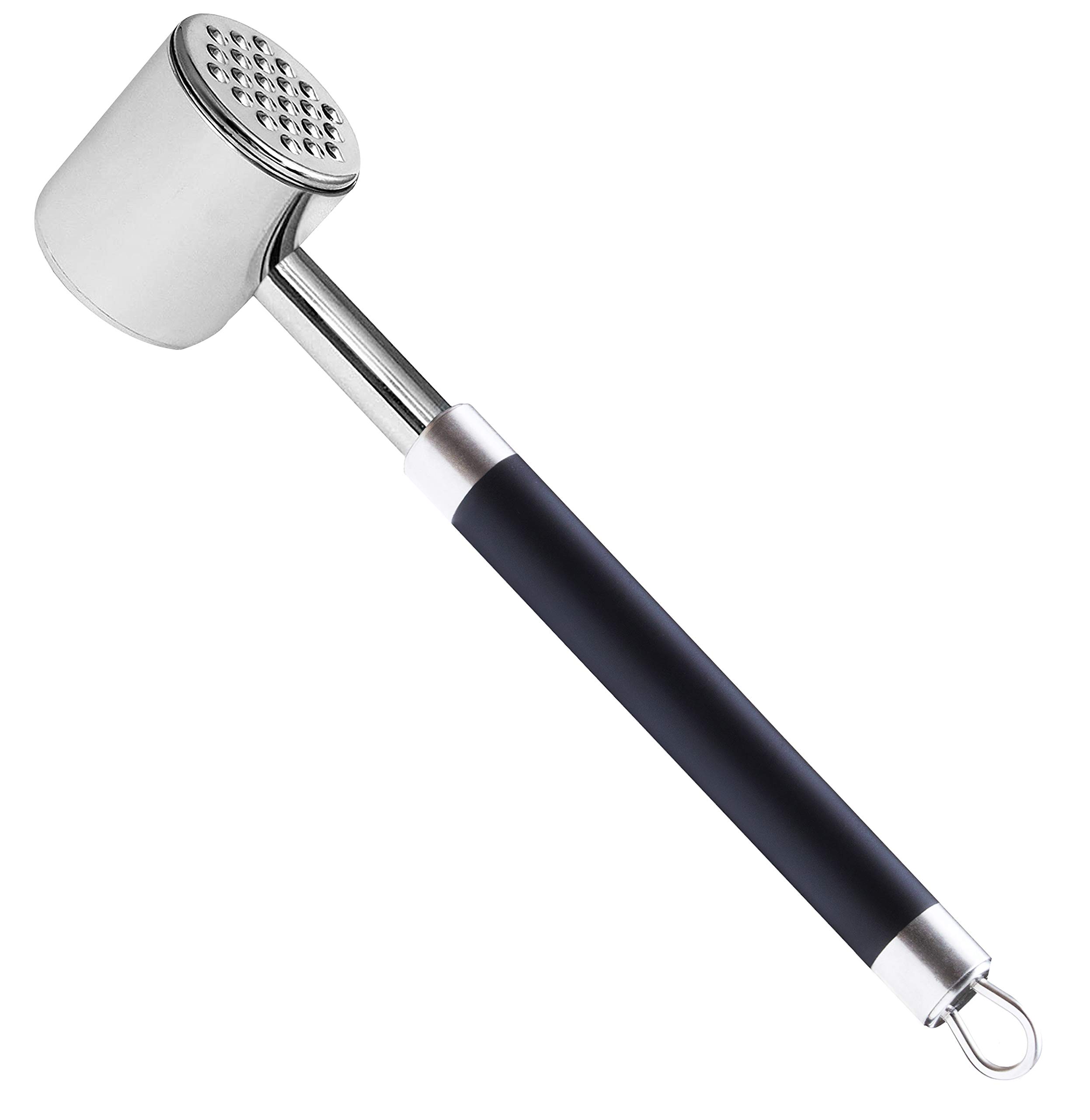 Akshomz Meat Tenderizer Hammer Stainless Steel Dual Sided Tool Dishwasher Safe Non-Slip Grip Mallet Pounder for Steak Beef Veal Chicken Lamb