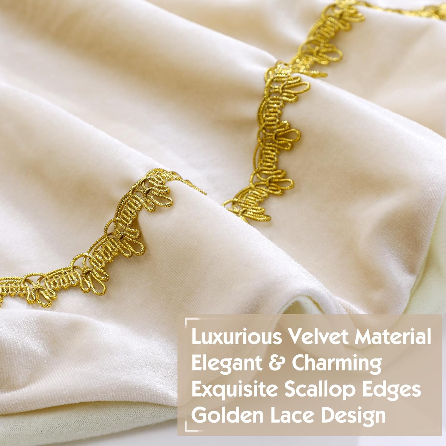 Christmas Tree Skirt 48 Inch Ivory Velvet Fur Scallop Tree Skirt Sparking Gold Lace Trim for Party Rustic Xmas Holiday Decorations All Year