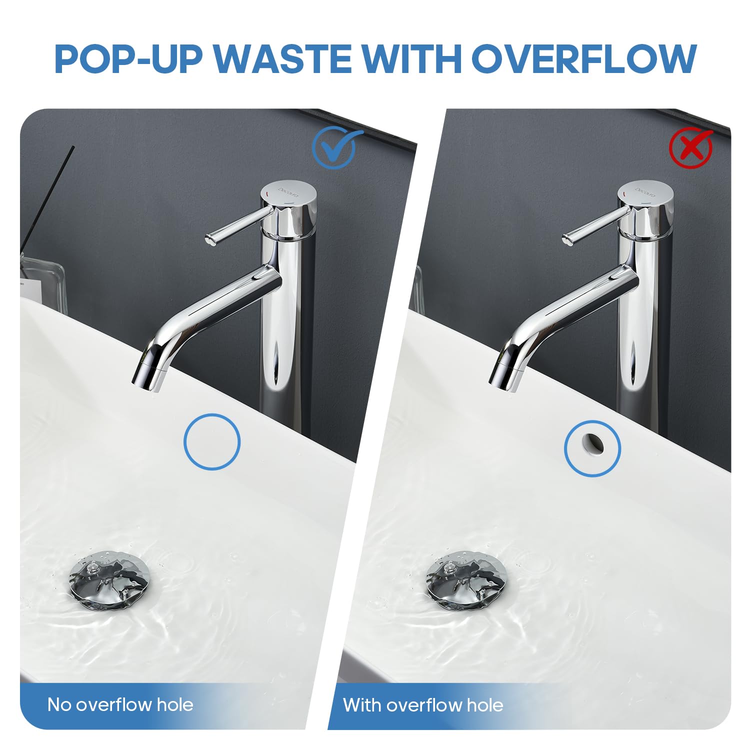Decaura Grifo de baño alto con desagüe G1' 1/4 pop-up | Grifo alto para lavabo con desagüe push open, juego cromado
