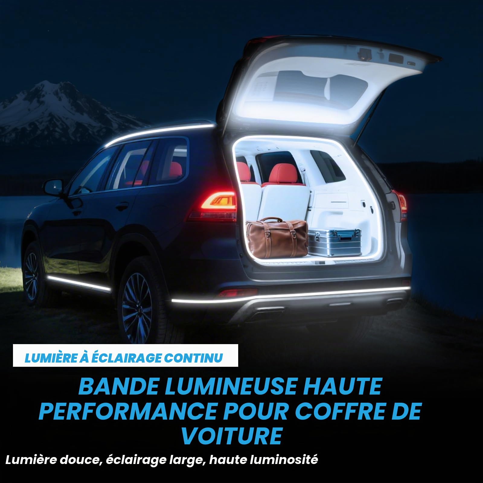 Bande Lumineuse du Coffre de Voiture, Bande de Voiture à Découper Flexible pour Le Tronc étanche des Lumières Intérieures à LED (Blanc, 4m / 158 in)