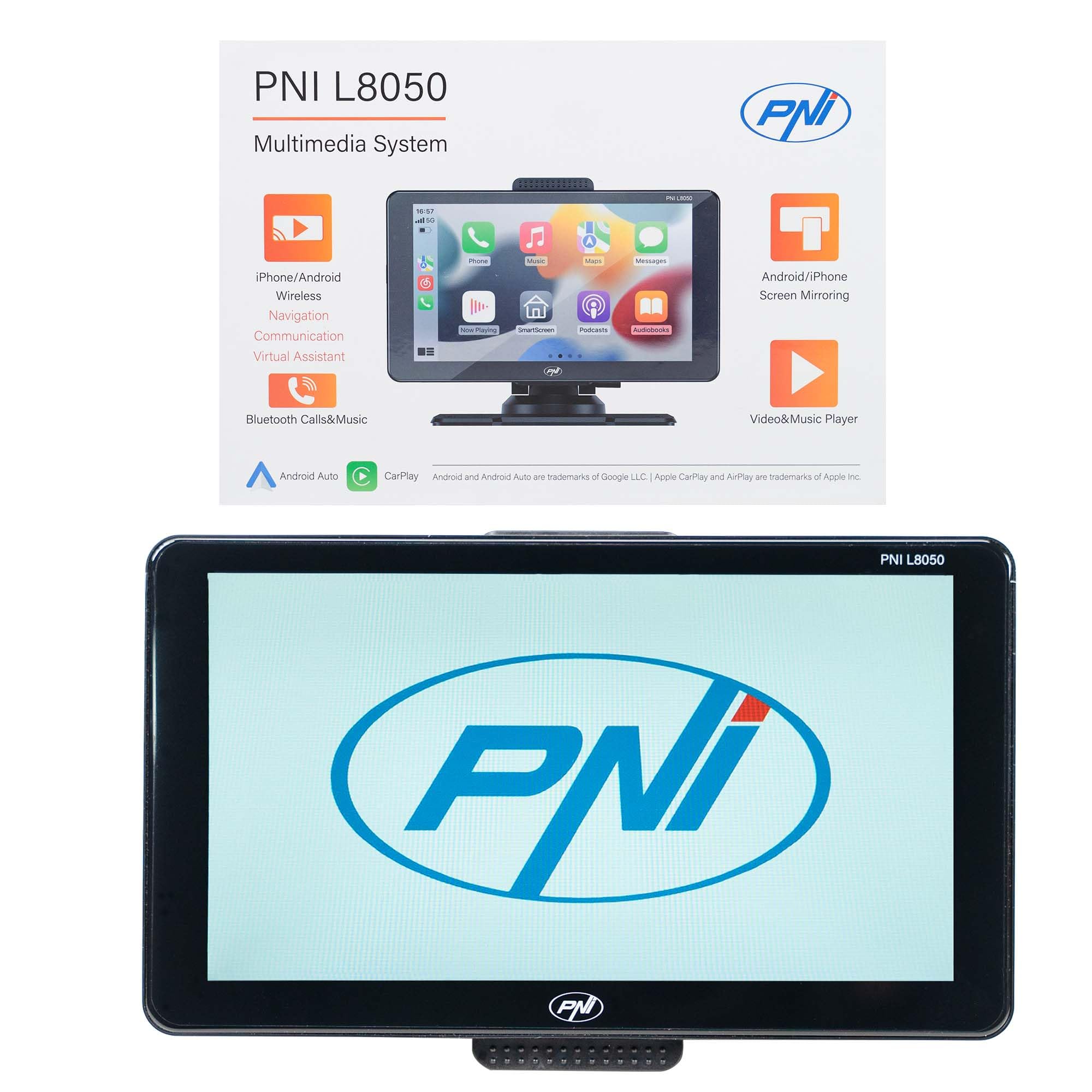 PNI L8050 Auto-Multimediasystem mit 7-Zoll-Bildschirm, Apple Carplay und Android Auto, Android/iPhone-Spiegelung, FM-Sender, Rückfahrkamera inklusive