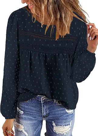 BETTE BOUTIK Womens Boho Fall Long Sleeve Shirts Crewneck Dressy Casual Blouses Trendy Flowy Tops