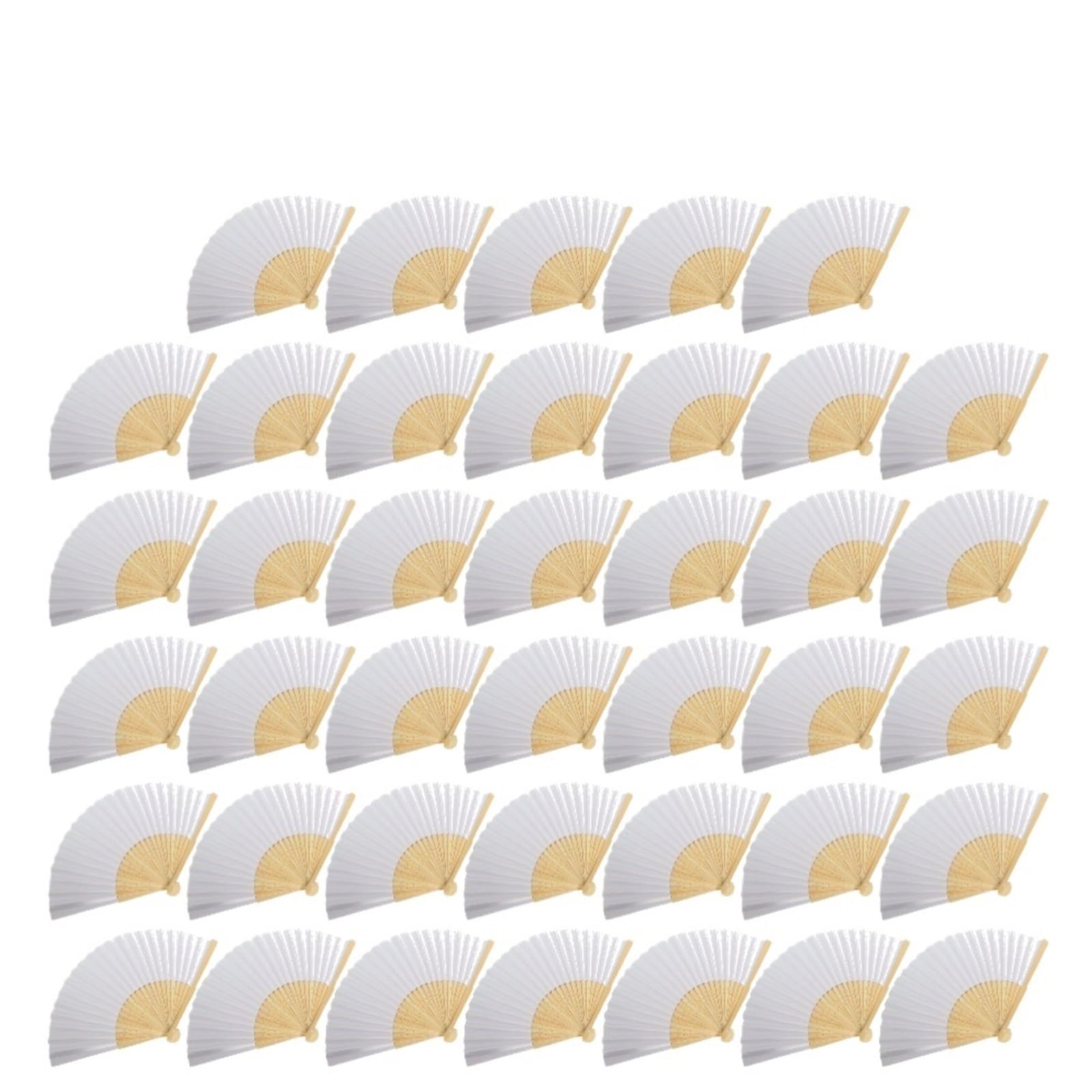 1-50pcs DIY Paper Bamboo Folding Fan Calligraphy Painting Practice White Folding Fan Wedding para Mujeres Festival Club Fiesta Baile(White-40PCS)