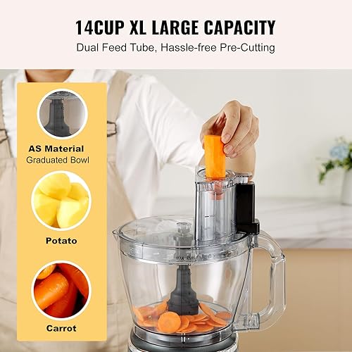 Miniatura 3 de VEVOR Procesador de alimentos, picadora de verduras grande de 14 tazas, 600 vatios, 2 velocidades y pulso, picadora eléctrica de carne 2 en 1, canal