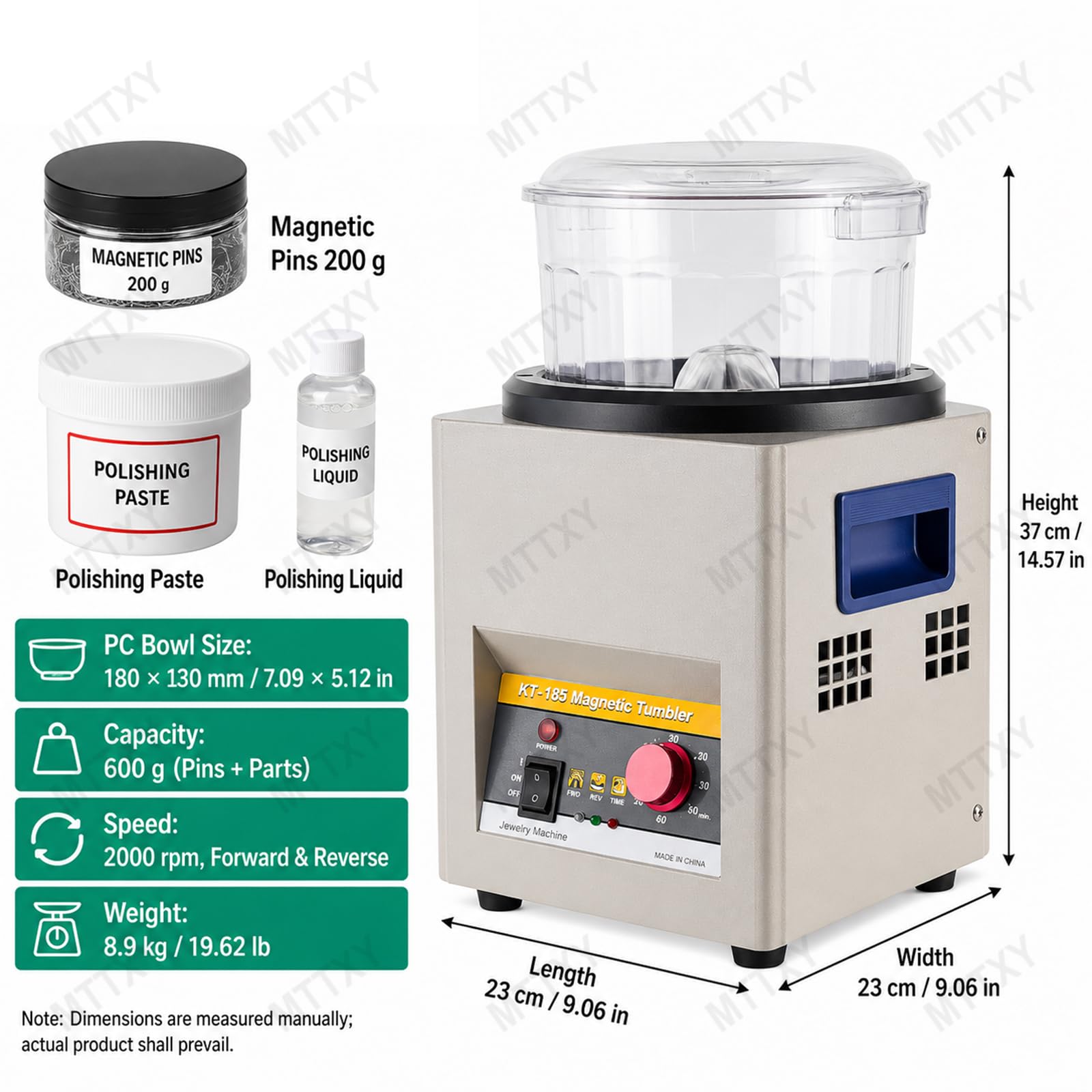 Polerka Magnetyczna 600 g 2000 RPM do Biżuterii i Części Metalowych