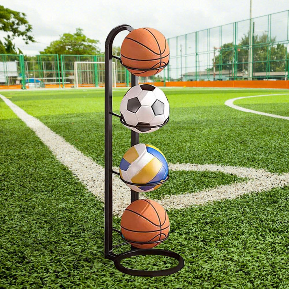 Rastrelliera da Basket Verticale 4 Livelli Porta Palloni Scaffale Stoccaggio Attrezzature Sportive
