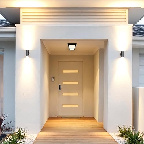 Miniatura 5 de Maxxima Lámpara de techo LED negra de 9 pulgadas para porche al aire libre, cuenta con lente esmerilada, blanco cálido de 3000 K, 1,000 lúmenes,