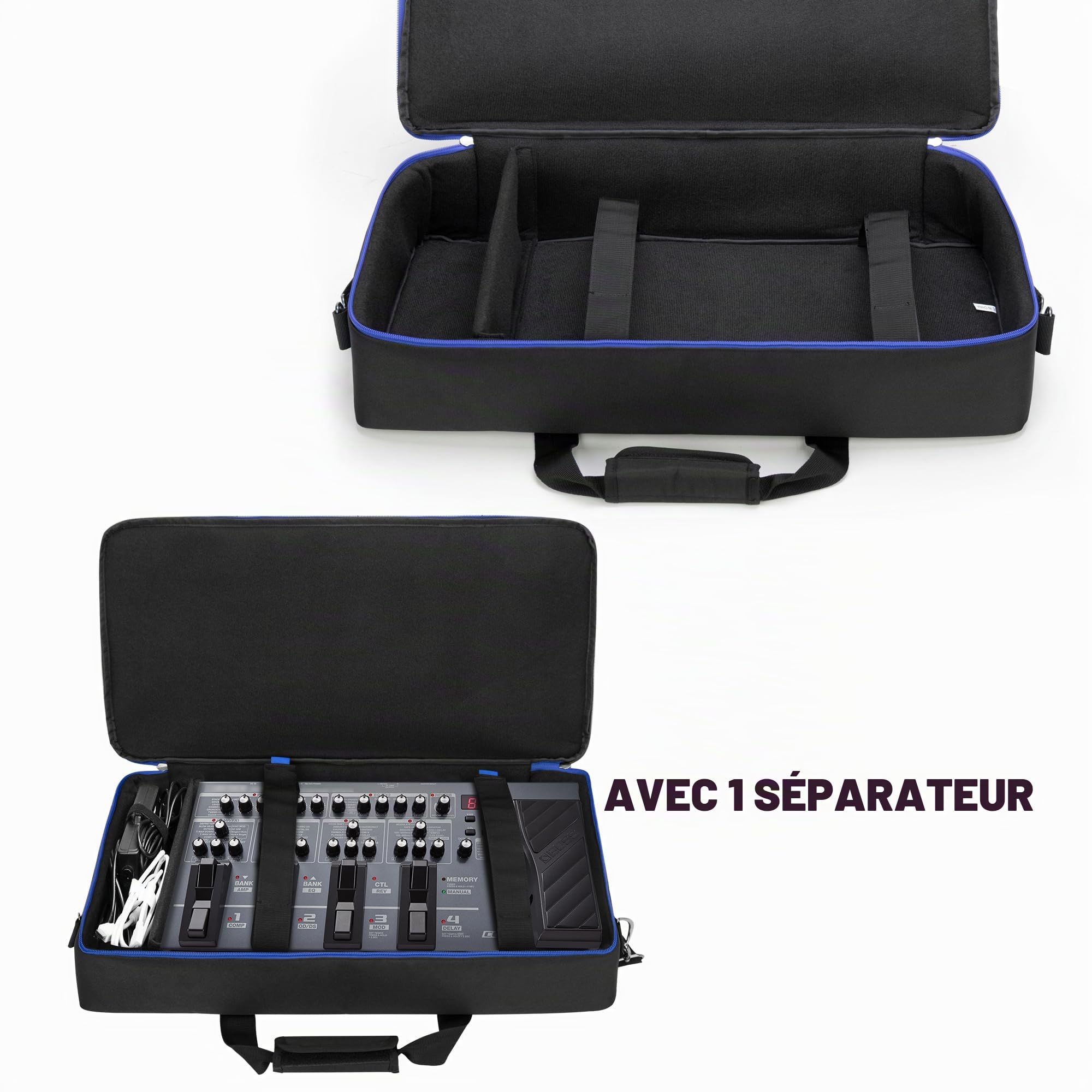 Rexmica Sac de Transport pour la Plupart des Pédales Multi-Effets Guitare | Housses de Protection avec Compartiment pour Pedalboards et Câble de Guitare ou Autres Accessoires, Noir, 58x29x11 Cm