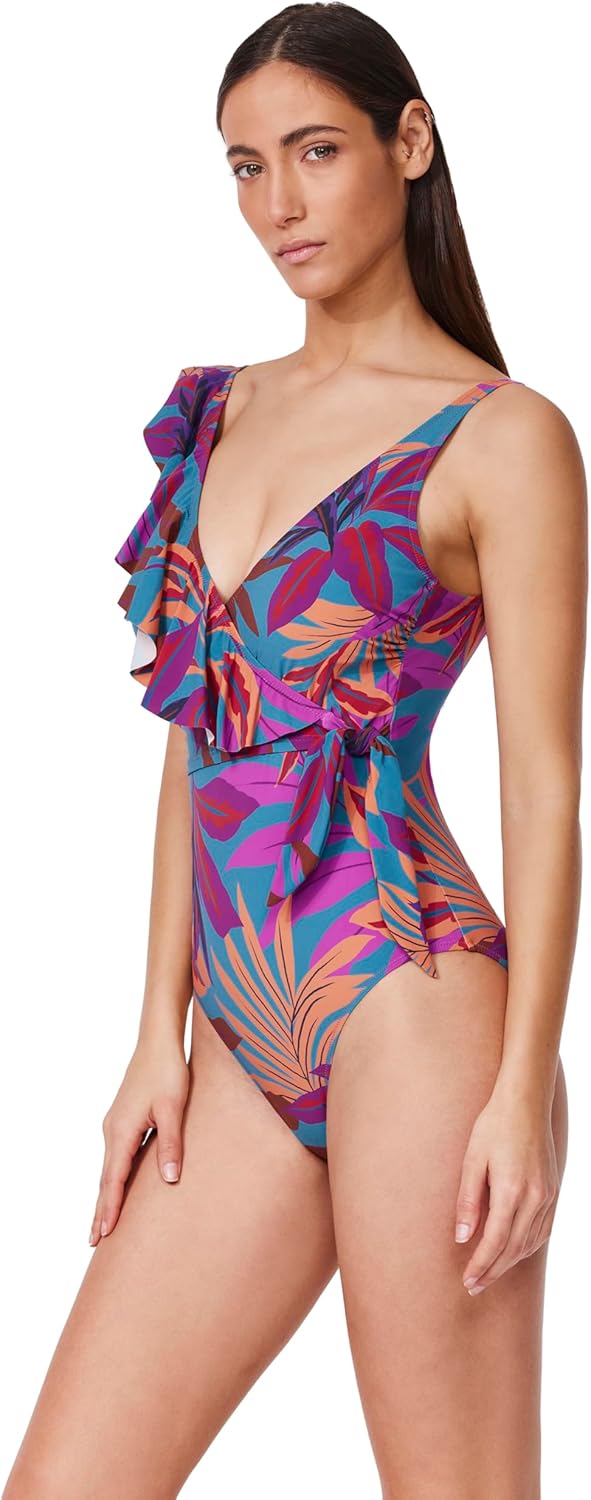 Profile by Gottex V-Neck Surplice Ruffle One Piece - Adjustable Straps, Soft Cups, Tummy Control, Front & Back Lining - Image 2