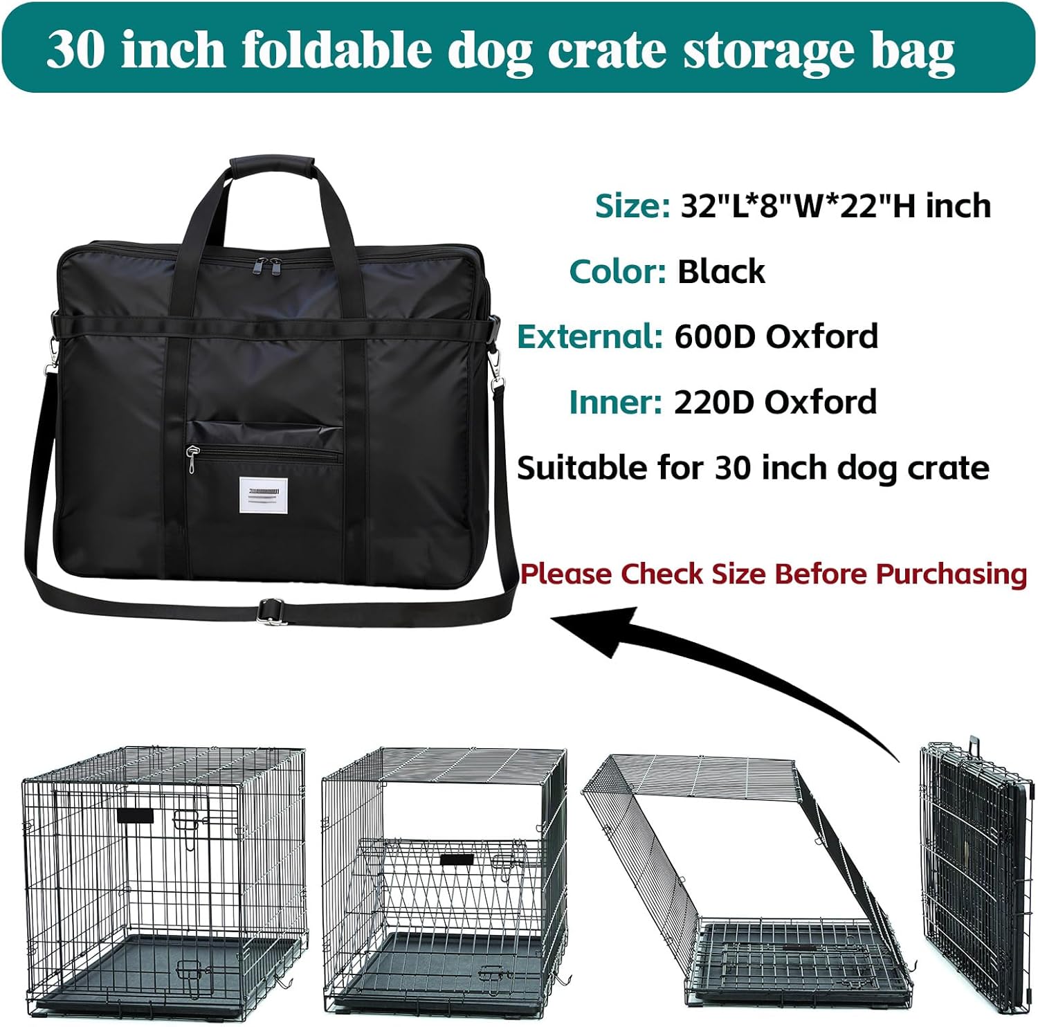 Dog Crate Storage Bag, 30 Inch Heavy Duty Waterproof Carrying Bag with Handles for Foldable Wire Crates & Pet Supplies