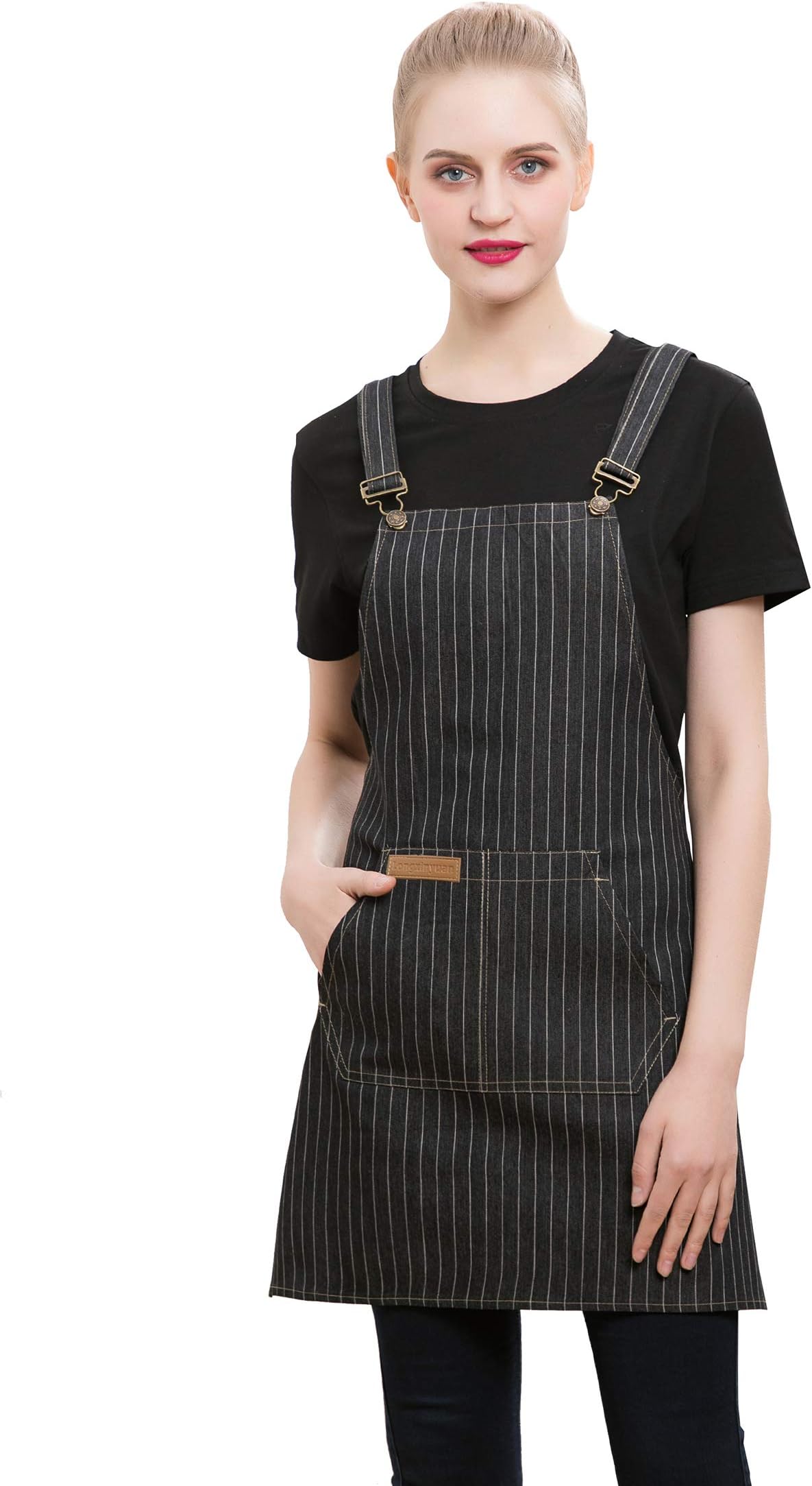 Denim Cross-Back Chef Bib Apron with Pockets for Men and Women