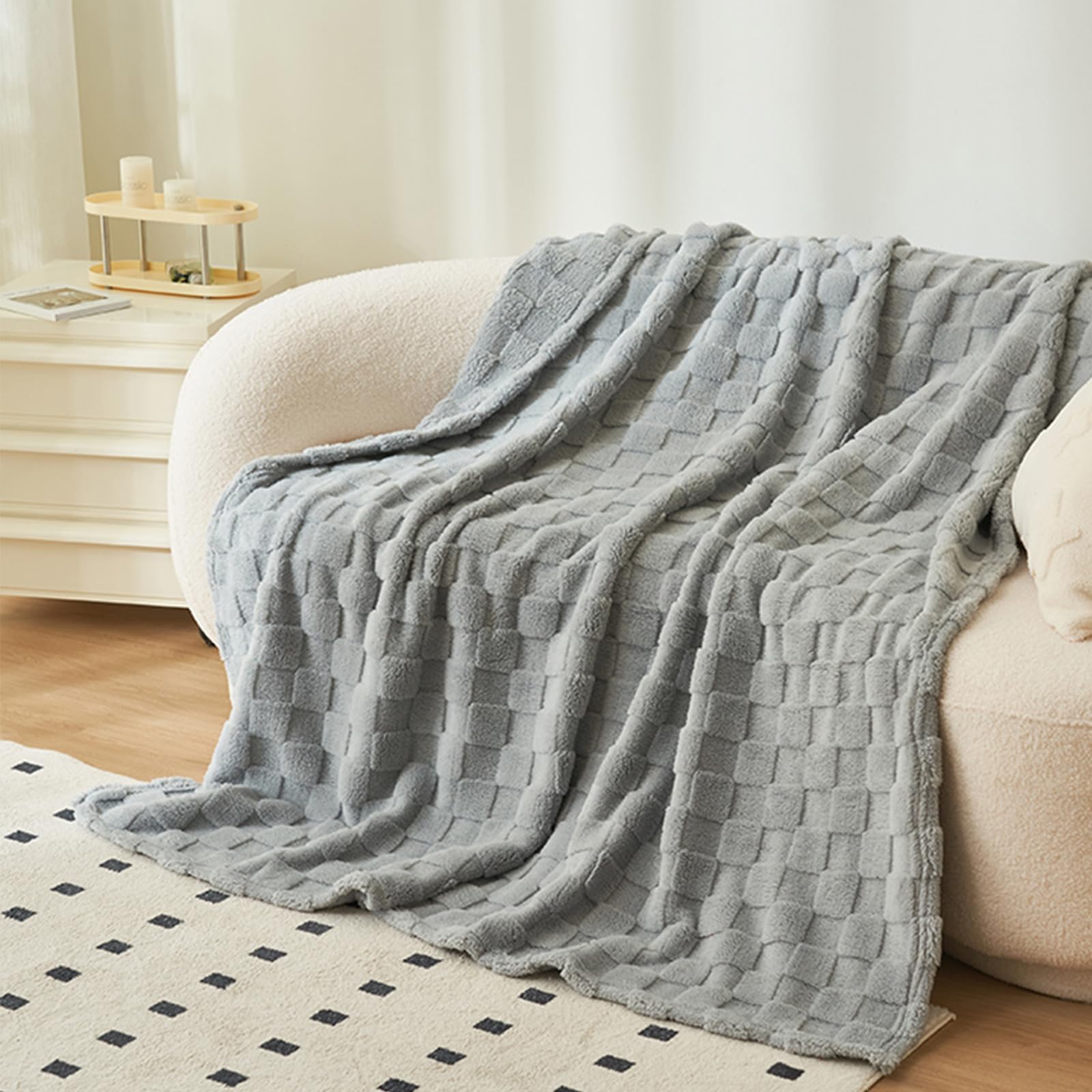 GKXLH Blanket Soft Cotton Fleece Blankets - Fluffy Blanket Fuzzy Blankets and Throws, Cozy Throws for Sofas Large, Warm Throw Blanket Lightweight Sofa Throw for Bed Couch Sofa (130x160cm, Grey) — image 1
