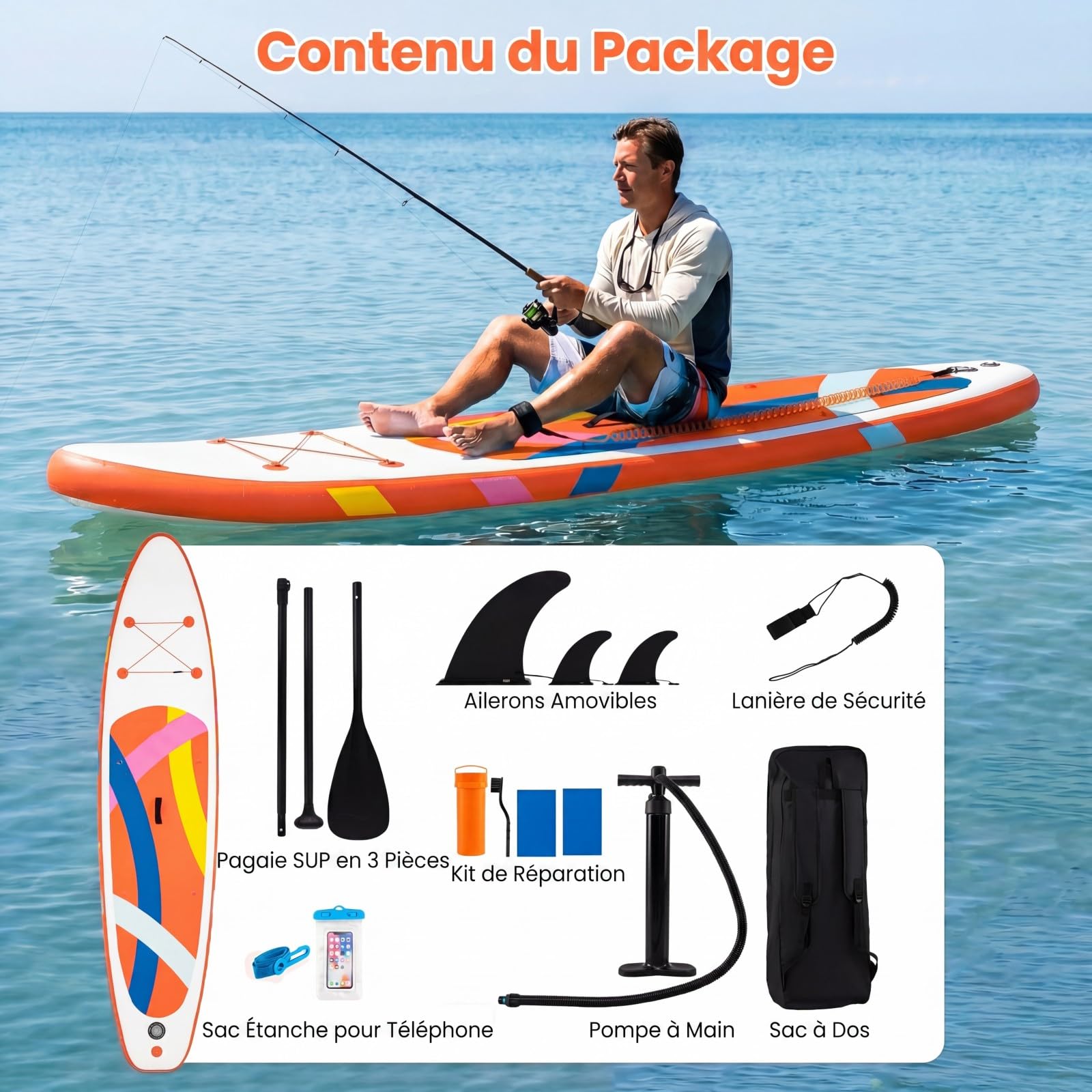 HOMASIS 336 x 77 x 16 cm Planche à Pagaie Gonflable, Planche de Surf avec Pagaie Réglable, Pompe à Main, 3 Ailerons, Anneaux en D & Laisse, Paddle Stand Up Léger pour Surf, Lacs, Mers