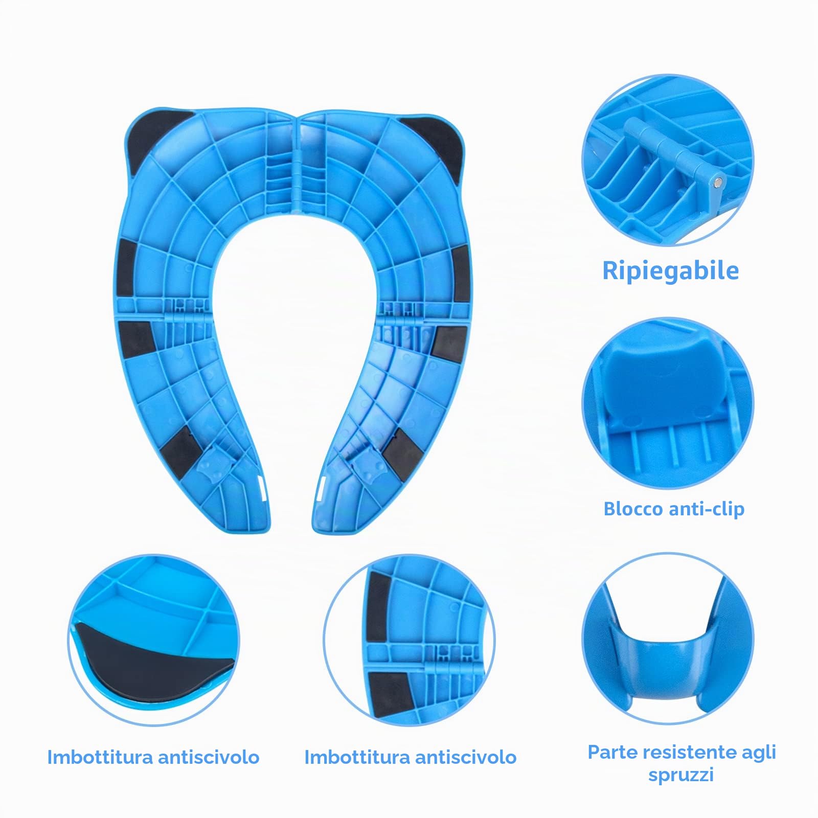 Riduttore Water Bambini Vasino per Bambini, WC Riduttore Toilette Sedile, Vasino Portatile da Viaggio Sedile con 8pcs Cuscinetti Antiscivolo e 1 Borsa per il Trasporto, Panda Blu